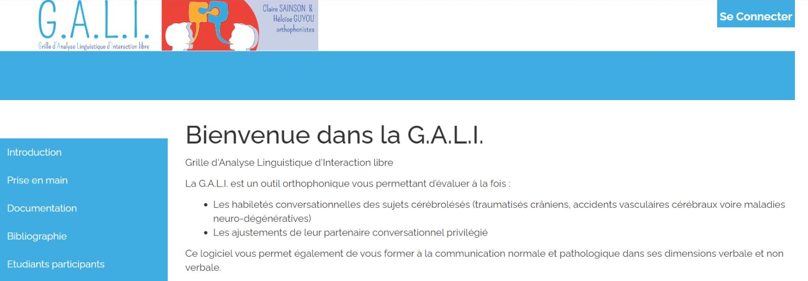 Page d'accueuil de la G.A.L.I